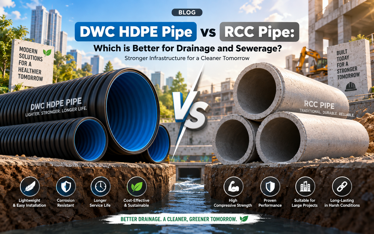DWC HDPE Pipe vs RCC Pipe: Which is Better for Drainage and Sewerage?